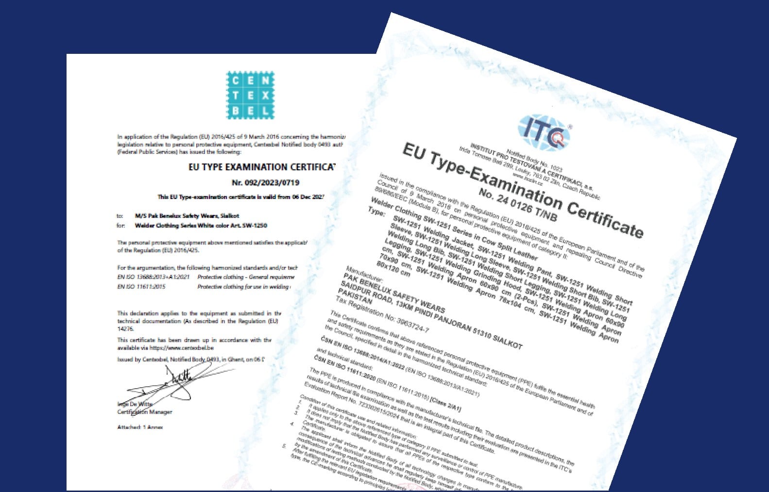 CE Certificate of Welding Clothing in Pakistan